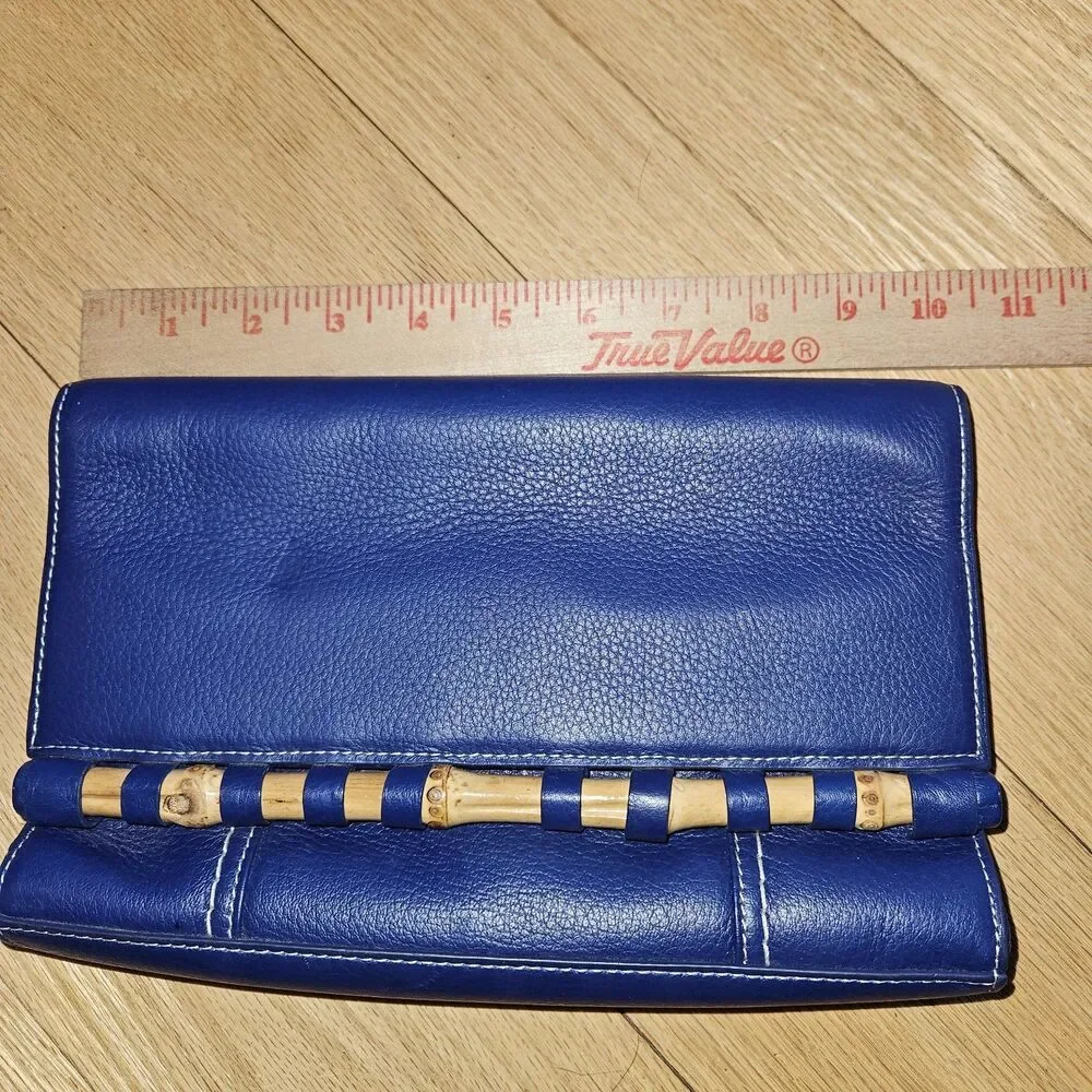 J Mclaughlin Leather Clutch Purse w/Bamboo‎ Accent Handle